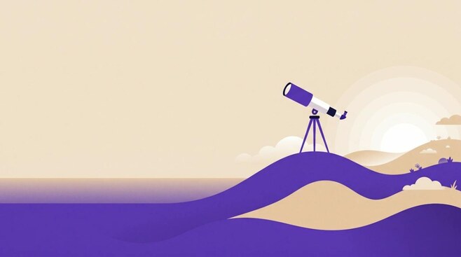 Illustratie van een telescoop gericht op de horizon, als beeld voor de toekomst van beleggen