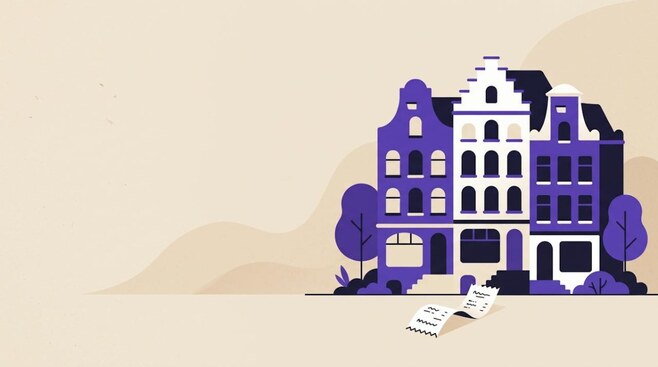 Illustratie van trapgevels met een bonnetje ervoor, als beeld voor beleggen vanuit België