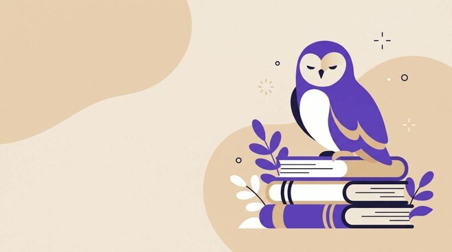 Illustratie van een uil op een stapel boeken, als beeld voor beurswijsheid
