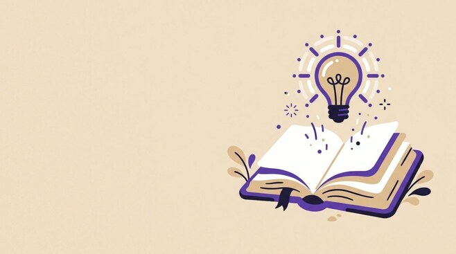 Illustratie van een open boek met een lamp erboven, als beeld voor een beurswijsheid
