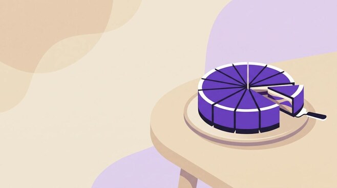 Illustratie van een taart in kleine punten met één punt eruit, als beeld voor fractioneel beleggen