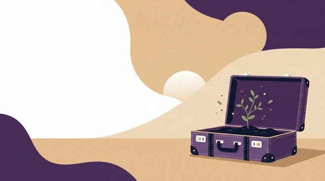 Illustratie van een koffer waar een plantje uit groeit, als beeld voor vakantiegeld beleggen